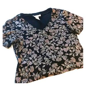 Black short sleeved top w/ pink sparkles XL